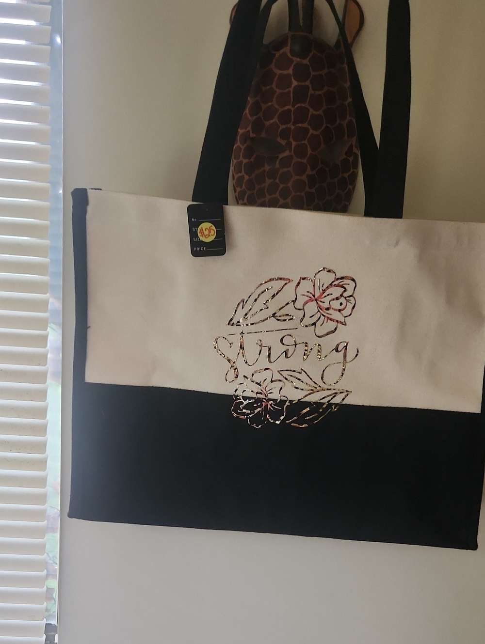 Canvas Floral Spring Tote Bag in Black and Cream